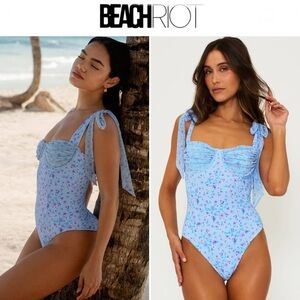 Beach Riot Dede Iris Petal Light Blue Floral One-Piece Sz XS NWT 168$